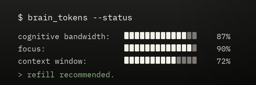 Cognitive bandwidth, focus, and context window status